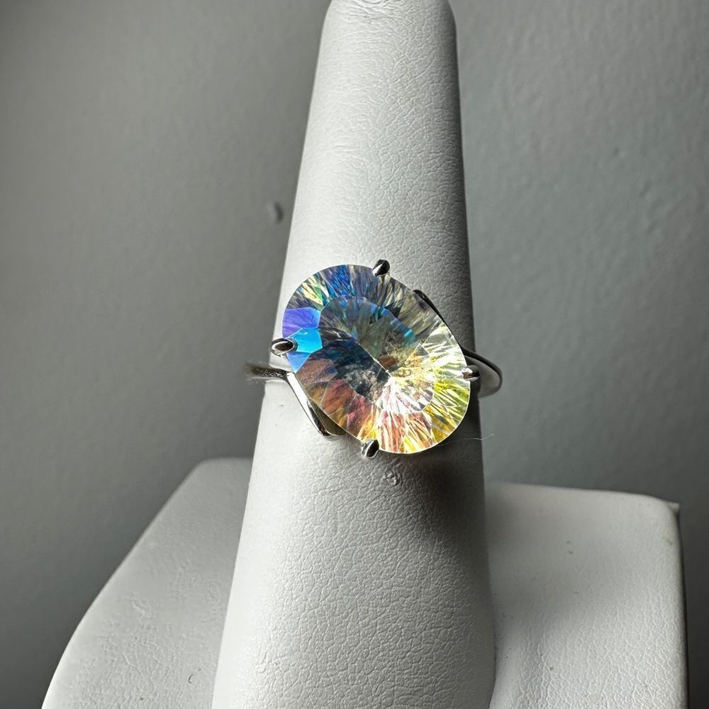 NWOT 10x12mm Mystic Topaz in stamped sterling silver solitaire ring!